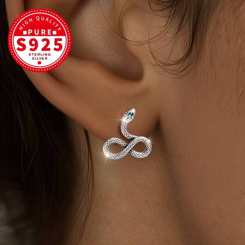 Unisex Sparkling Green-eyed Infinite Serpent Stud Earrings